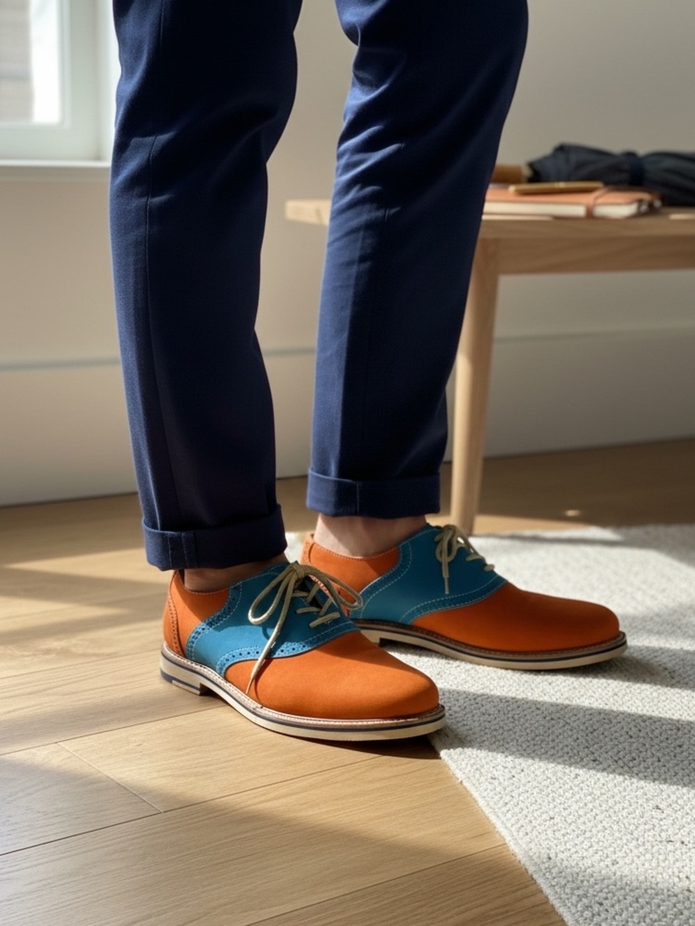 1901 Nordstrom Men’s 10 Oxford Dress Shoes Orange Blue Leather Colorblock